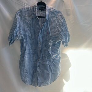 Polo Ralph Lauren Blue & White Stripe Short Sleeve Button Down